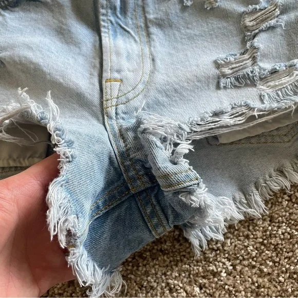 ZARA The High Waist Jean Micro Mini Shorts Womens 2 Light Wash Distressed Cutoff - Picture 7 of 16